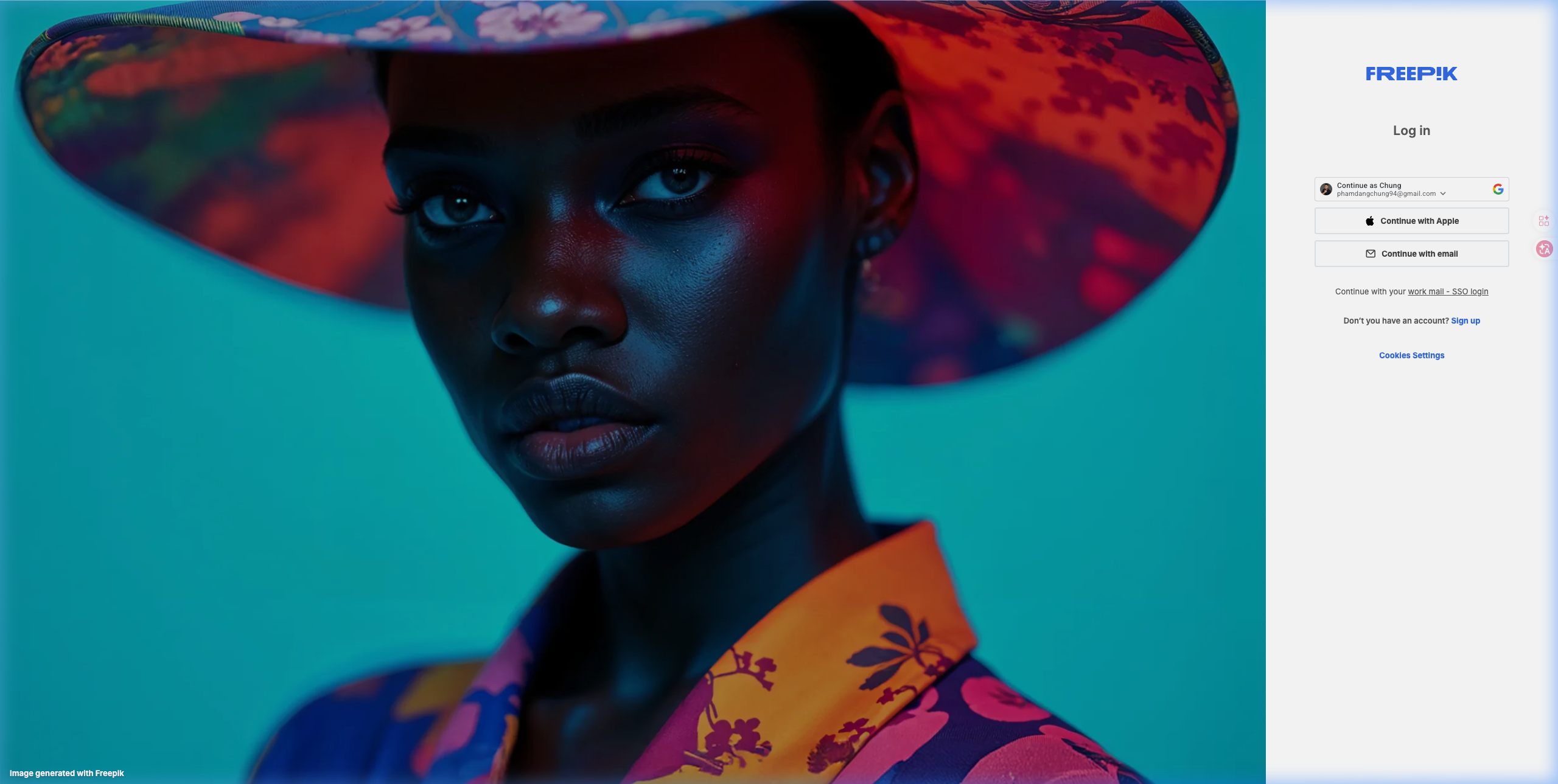 Màn hình đăng nhập Freepik - chọn Continue with email